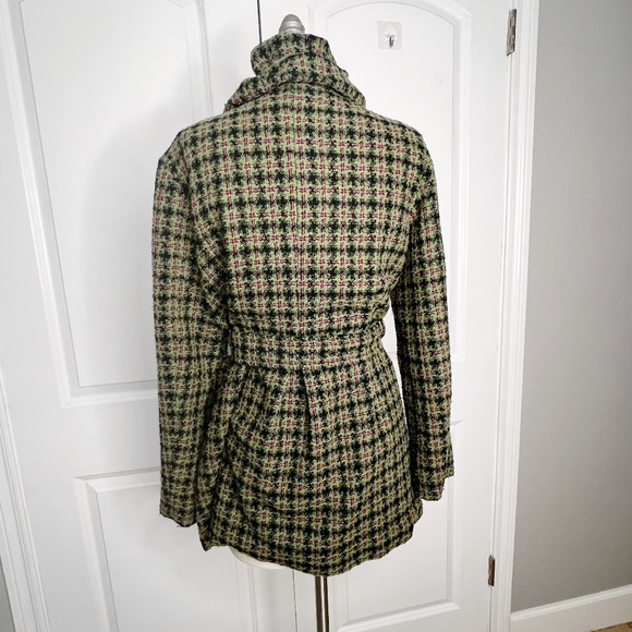 Zsa Zsa Plaid Tweed Blazer Jacket Ruffle Green Pink Size Small - Picture 4 of 10